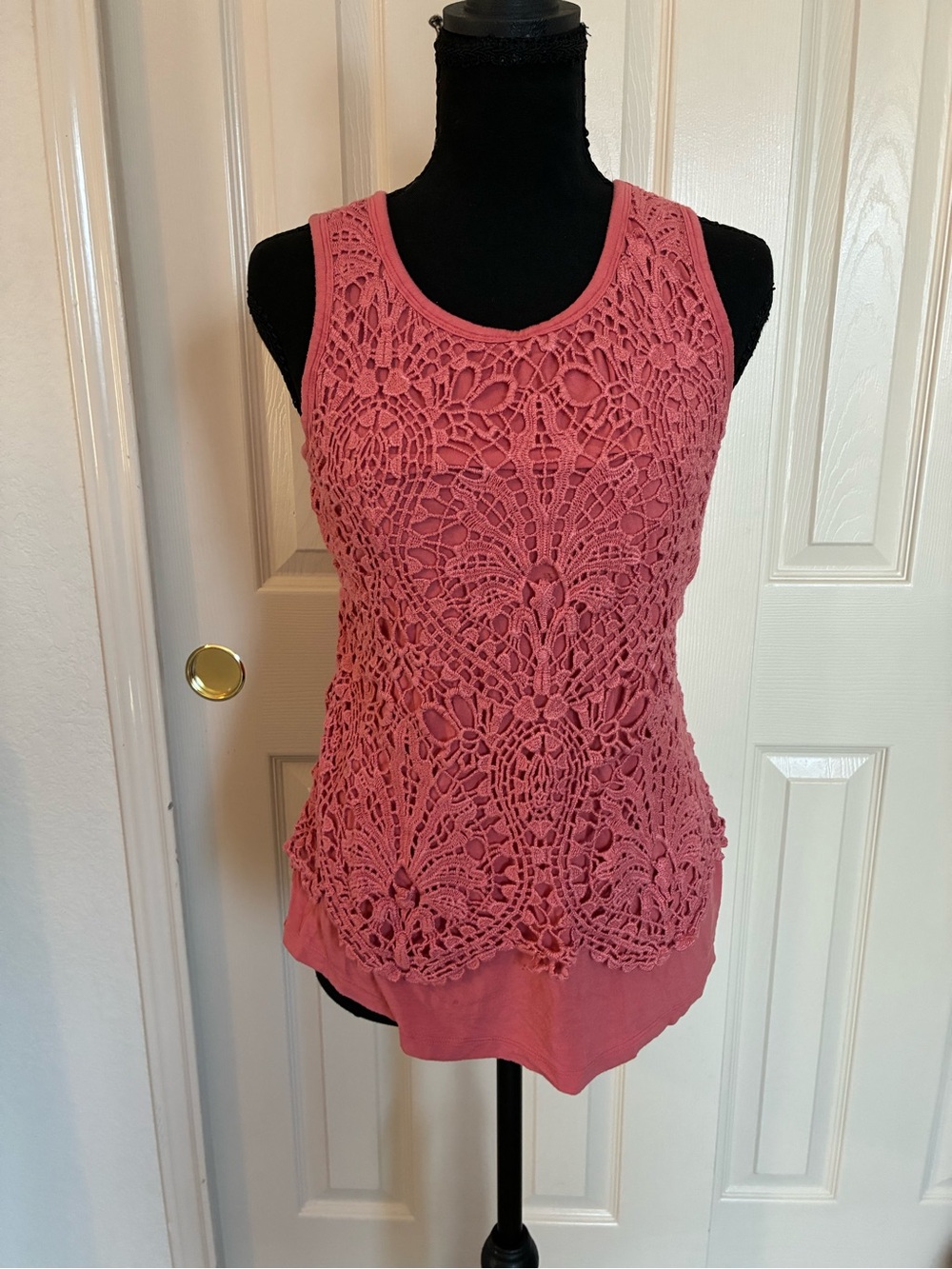 Crochet Overlay Tank Top in Rose Pink